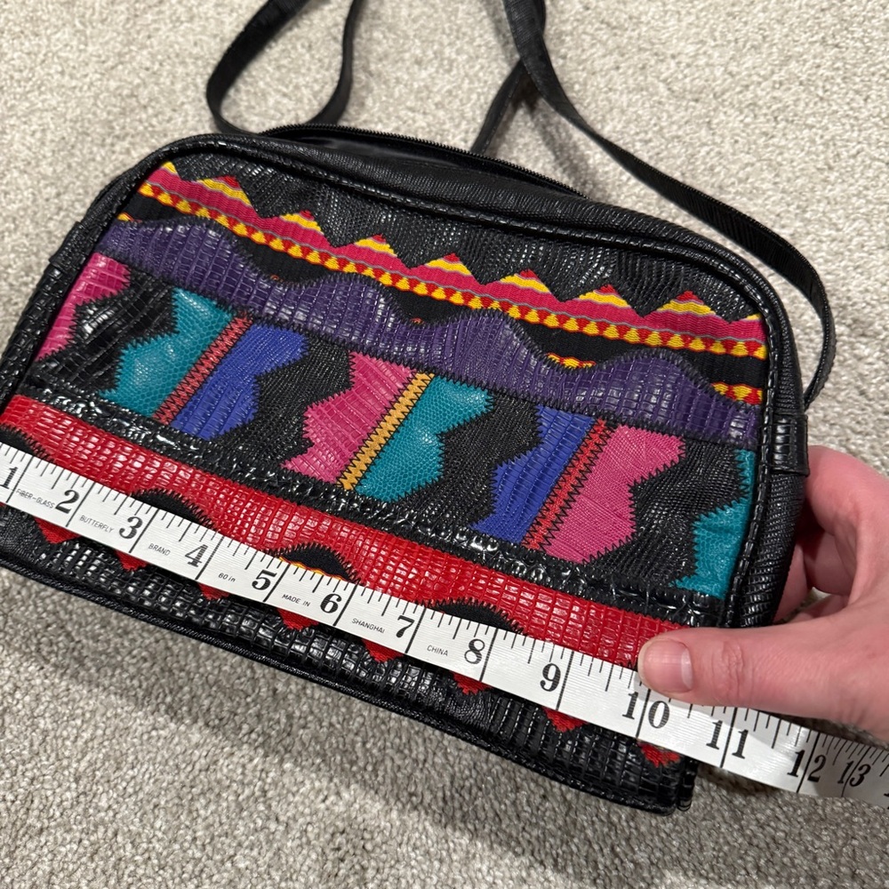 Vintage 80'S Bright Appliqué Purse Multi-color Patterned Vinyl Cross Body Bag - Picture 3 of 8